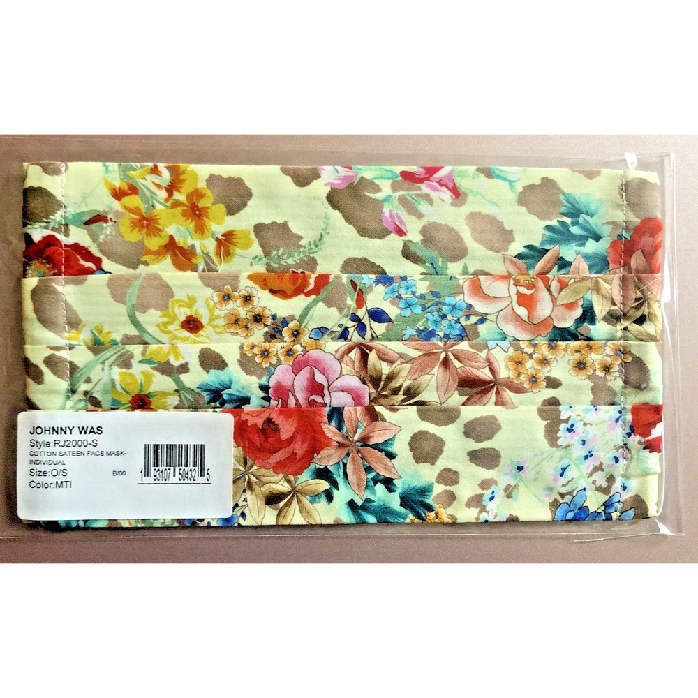 JOHNNY WAS Gorgeous Designer Face Mask Covering Cream Multi Floral Stripes NEW